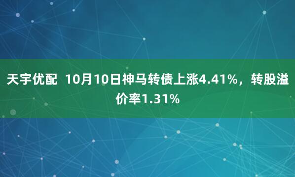 天宇优配  10月10日神马转债上涨4.41%，转股溢价率1.31%